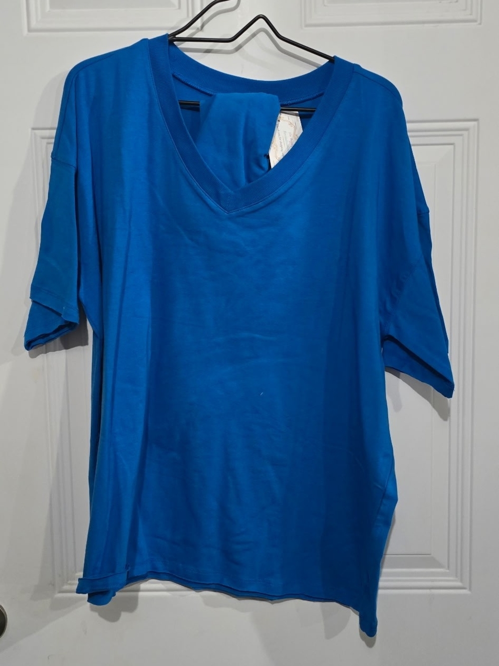 New Small Zenana Outfitters V-Neck Relaxed Tee Shorts Set in Bright Blue